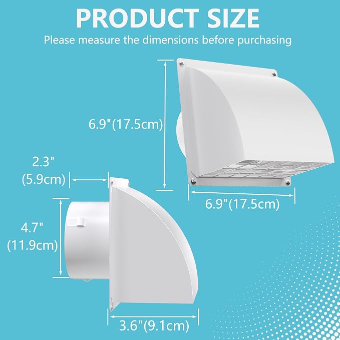 HG Power 5 Inch Dryer Wall Vent Cover with Removable Screen, White