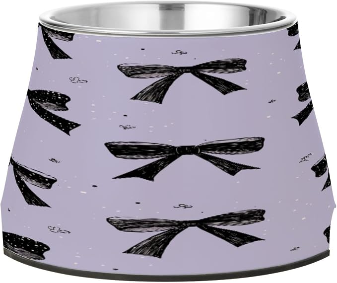Blueangle Elevated Dog Bowls with Stainless Steel - Non-Slip 2.3 Cup High Capacity Pet Dish for Spinal Health & Black Bows Design（294）