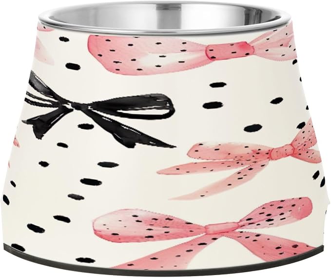 YETTASBIN Pink Bow Elevated Dog Bowls, Prevention of Vertebrae Disease Raised Dog & Cat Bowl Stand with Removable Stainless Steel Bowls, Non-Slip Spill-Proof Pet Food & Water Bowl Dish