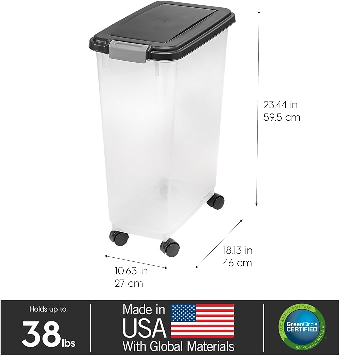 IRIS USA Dog Food Storage Container, Up to 38 lbs, Black