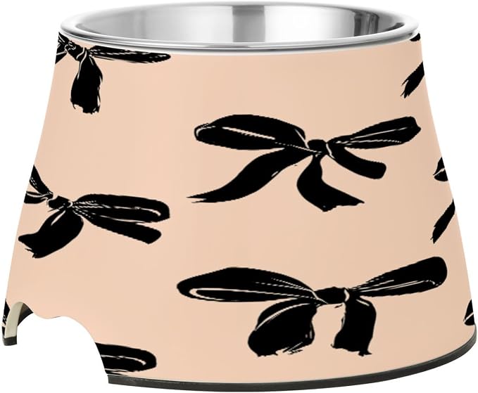 Blueangle Elevated Dog Bowls with Stainless Steel - Non-Slip 2.3 Cup High Capacity Pet Dish for Spinal Health & Black Bow Design（381）