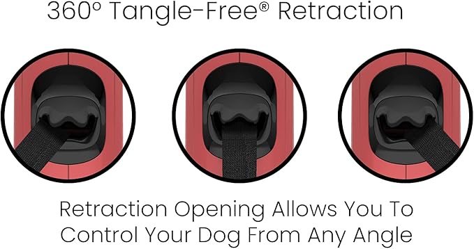 TUG Monochrome 360° Tangle-Free Retractable Dog Leash | 16 ft Strong Nylon Tape (Medium, Red)