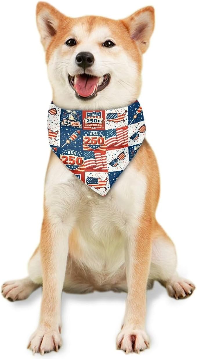 Jeiento USA 250th Anniversary US Flag Dog Bandana for Boy and Girl Dogs Triangle, Small, Polyester