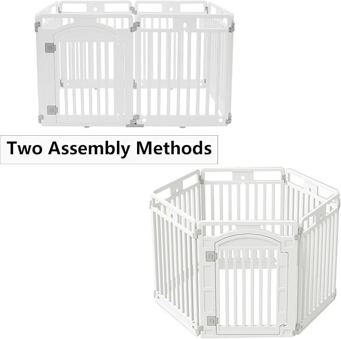 Dog Playpen with Door, 32 Inch Tall Dog Playpen, 6 Panels White Plastic Pet Safety Fence, Puppy Playpen Dog Pen with Suction Cup, Indoor Pet Exercise Pen, Small Medium Dog Fence, 51.2x25.6x31.5in