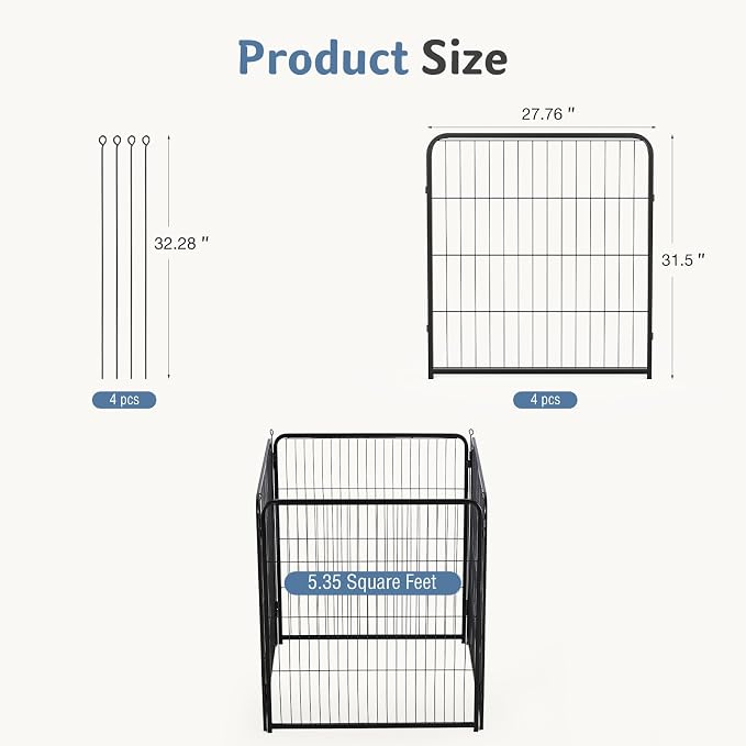 DUMOS Dog Playpen Indoor/Outdoor, Metal, 32in, 4 Panels, Foldable with Door