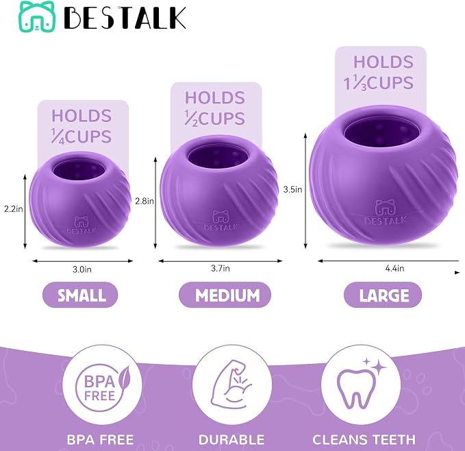 Long-Lasting Dog Lick Toy, Wobbly Dog Enrichment Lick Bowl to Keep Dogs Busy, Interactive Stuffable Dog Treat Feeder for Boredom, Silicone Treat Dispensing Chew Toy(Purple,M)