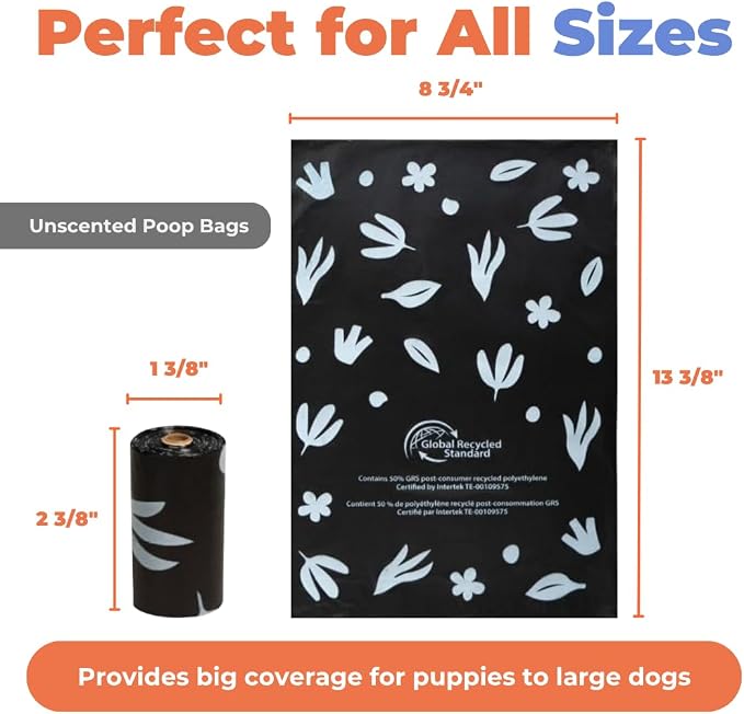 Best Pet Supplies Dog Poop Bags for Waste Refuse Cleanup, Doggy Roll Replacements for Outdoor Puppy Walking and Travel, Leak Proof and Tear Resistant, Thick Plastic - Black (Unscented), 600 Bags