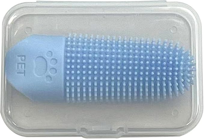 Silicone Finger Toothbrush for Dogs & Cats - 360° Oral Care, Breath Freshening, Tartar & Stain Removal, Food-Grade Soft, Long Design, Reusable, for S/M/L Pets (Light Blue 2-Pack)