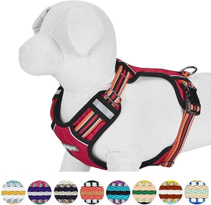 Blueberry Pet Soft & Comfy 3M Reflective Dog Harness Vest | Mesh Padded No Pull Dog Harness w/Back Clips | Multi-Colored Stripe - Orange and Black | Reflective Dog Harness for Large Dogs