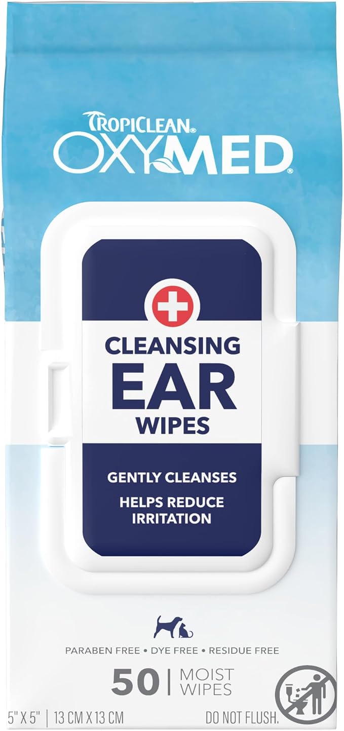 TropiClean Oxymed Soothing Ear Wipes for Dogs & Cats, 50 Count