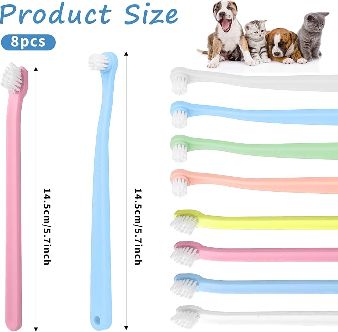 Mozeat Lens 8 Pack Small Dog Toothbrush Cat Toothbrush Pet Toothbrush Mini Head Soft Dog Cat Tooth Brush for Sensitive Puppy, Kitten, Cats & Small Breed Dogs, Portable Travel Friendly and Easy to Use