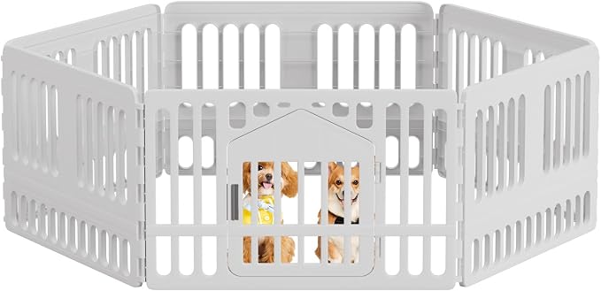 BestPet 24 Inch Dog Playpen, 6-Panel Plastic Pet Playpen with Door, Indoor Puppy Exercise Pen, Large Space Dog Fence for Small Medium Dogs, No Assembly Required, White