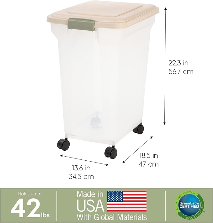IRIS USA Dog Food Storage Container, Up to 40 lbs, Almond