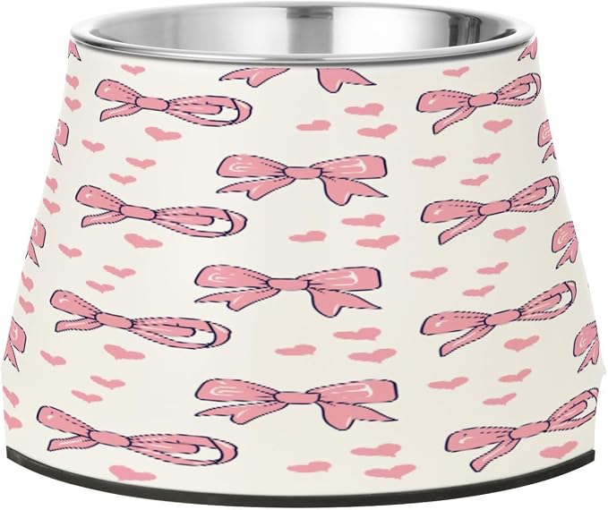 Blueangle Elevated Dog Bowls with Stainless Steel - Non-Slip 2.3 Cup High Capacity Pet Dish for Spinal Health & Cute Ribbon Bow Design（297）
