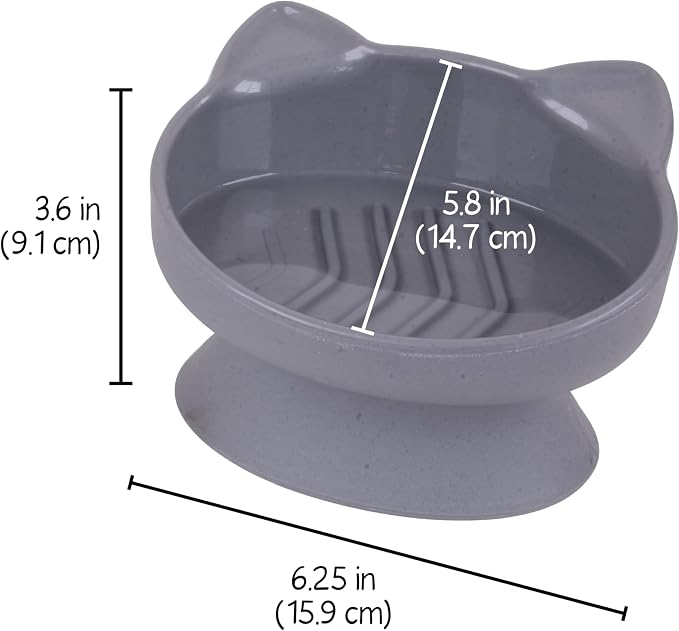 Kitty City Elevated Slow Feeder Cat Bowls (Set of 2), Whisker-Friendly Raised Cat Food Dishes with Ridges, Helps Reduce Fast Eating & Digestion Issues, Dishwasher Safe, 10.8 oz – White & Gray