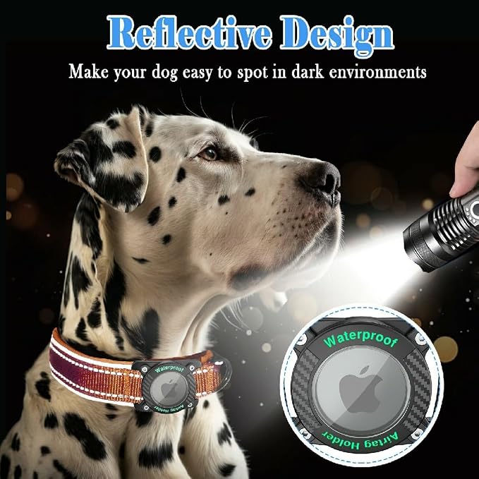 Upgrade Dog Collar with AirTag Holder, IP68 Waterproof, Orange, M | 1000D Nylon, Reflective Stitching for Night Visibility, Adjustable Soft Padded, Ultra-Durable, for Small Medium Large Dogs