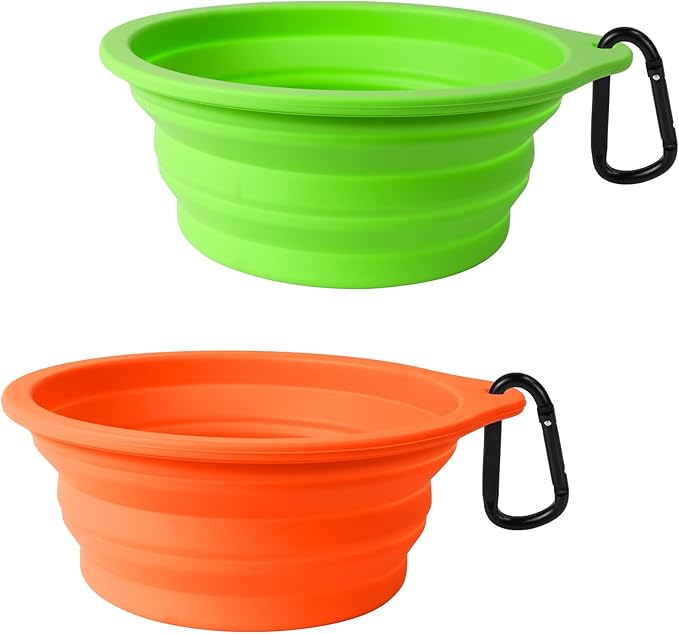 PetBonus Collapsible Dog Bowls, 2 Pack, Green, Orange