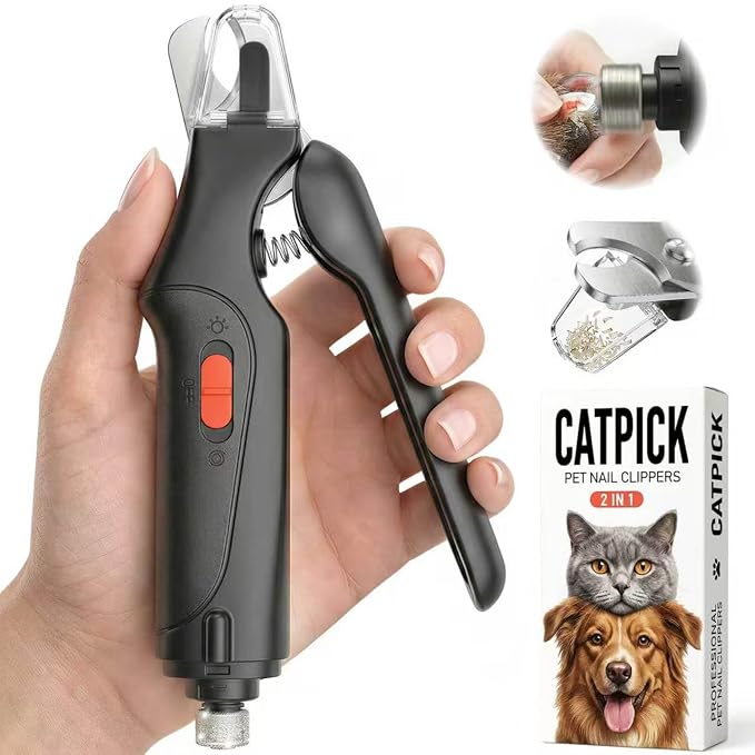 CATPICK 2-in-1 Nail Clippers & Trimmer with 2 LED Lights, Safety Guard