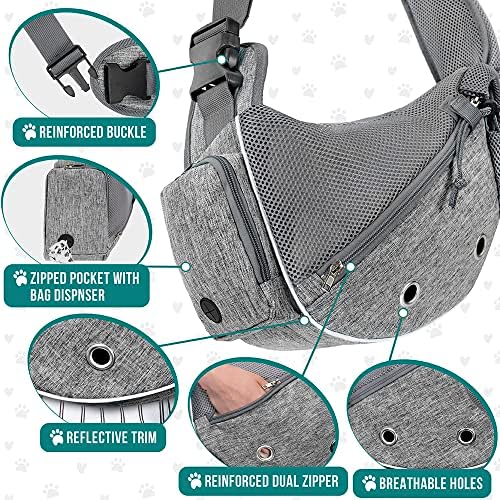PetAmi Small Dog Sling Carrier, Hands-Free Purse, 5 lb, Gray