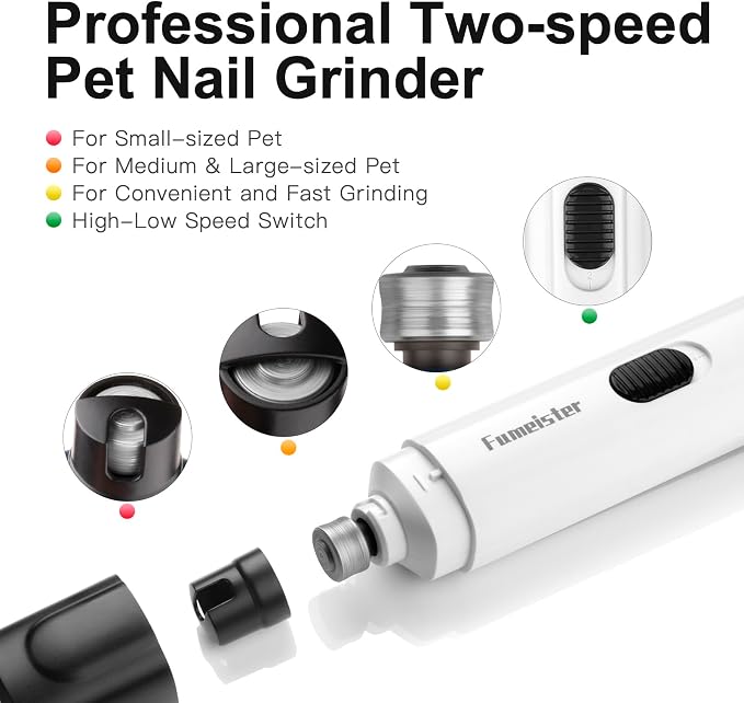 Pet Nail Grinder, Quiet 2-Speed Type-C Rechargeable - White