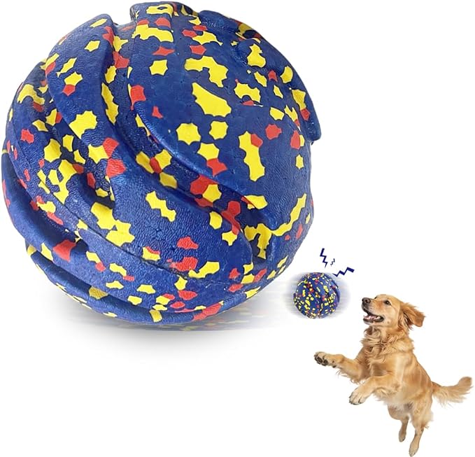 Mankoda Durable Dog Toy Ball, 5" Big Ball for Aggressive Chewers - Blue | Hollow Design, Bouncing & Lightweight, ETPU Non-Toxic Chewing, Built-in Bell, Dog Herding Toy for Medium / Large Dogs