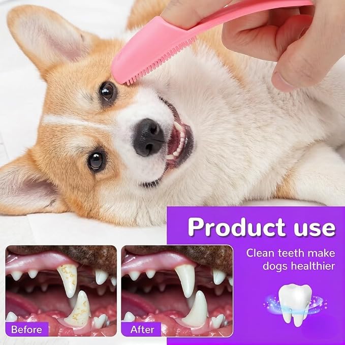 3-Pack Silicone Finger Toothbrush, with Soft Mane and Smiling Face Design, Easy to Grip Finger Toothbrush for Small Dogs and Cats (Pink, Blue, Purple)