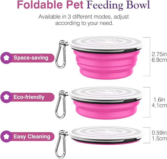 Pawaboo Collapsible Dog Bowls, 2 Pack, 1000ml, Pink + Purple