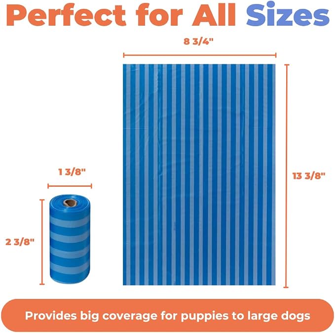 Best Pet Supplies Dog Poop Bags for Waste Refuse Cleanup, Doggy Roll Replacements for Outdoor Puppy Walking and Travel, Leak Proof and Tear Resistant, Thick Plastic - Blue Strips, 150 Bags