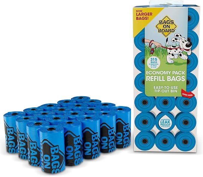 Bags On Board Dog Poop Bags | Strong, Leak Proof Dog Waste Bags | 9 x14 Inches, 315 Blue Bags