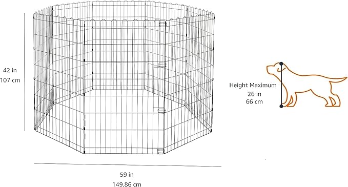 Amazon Basics Foldable Octagonal Metal Exercise Dog Playpen, Indoor/Outdoor, No Door, 8 Connected Panels, Large, 42 Inches Height, Black