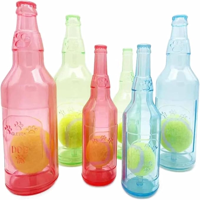 LELEBEAR Dogs Play Bottle Toy, Interactive Dog Chew Toy with Tennis Ball, Dog Toys Water Bottle Cruncher (Green+Yellow, Large: 9.64 * 2.95in)