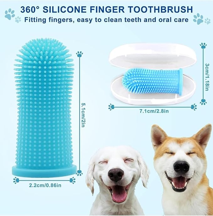 Gomoly Pet Toothbrush, 360 ° Dog Tooth Cleaning Set, Cat Finger Cover Toot-hbrush for Cleaning Tongue Coating and Tooth Care, Pet Silicone Finger Cover Toothbrush Set of 2 with Case (Pink, Large)
