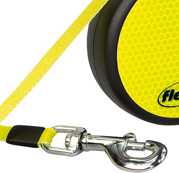 FLEXI Neon Retractable Dog Leash (Cord), 16 ft, Small, Black/Yellow