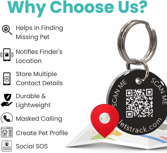 Personalised 4Pcs Dog & Cat Smart QR Pet Tag | Private Calling | IP67 Name ID Tracker Anti-Lost Scratch-Resistant Pet Keychain Style for Doggy Kitten Kitty Puppy | Instant Location Alerts