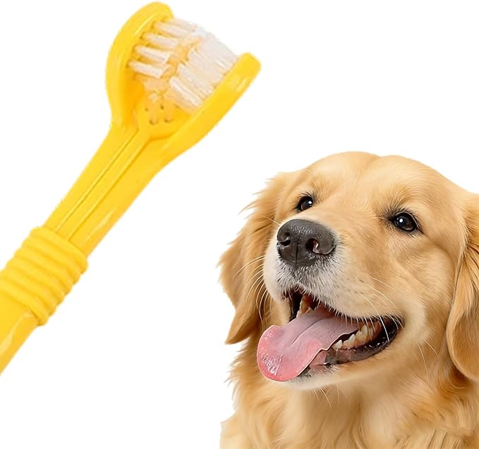 3 Sided Pet Toothbrush for Dogs&Cats, Dog Tooth Brush with Soft Bristles, Easy Teeth Cleaning & Dental Care, Removes Tartar & Bad Breath, Oral Care for Medium & Large Pets (Yellow*1)