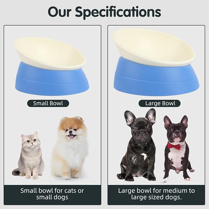 Bulldog Bowl Anti-Slip Dog Cat Dish Detachable Rubber Dog Bowl Pet Sterile Tilted Pet Feeder Slope Base (Blue, 3.5 Cup (Medium/Large Dog))