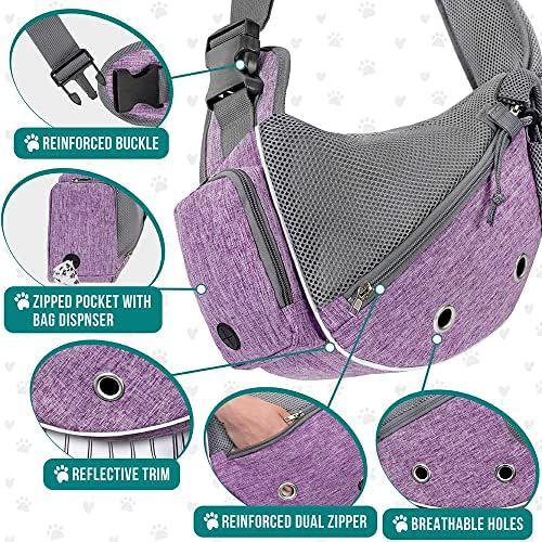 PetAmi Small Dog Sling Carrier, Hands-Free Purse, 10 lb, Purple