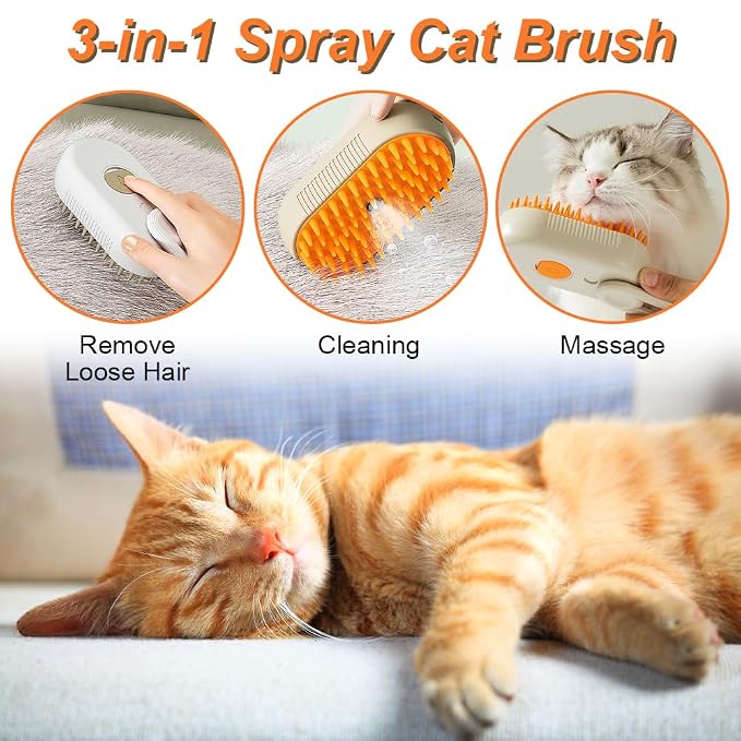Cat Steam Brush for Shedding - 2026 New Grooming With Steam, Rechargeable Pet Brush for Dogs and Cat,Anti-Static,Massage, Cleaning, Shedding & Combing All In One (Khaki)