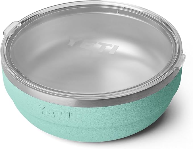 YETI Rambler Low Bowls, Vacuum Insulated, Stackable and Nestable Stainless Steel Bowl with Lid, 1.6 Quart, Sea Stone