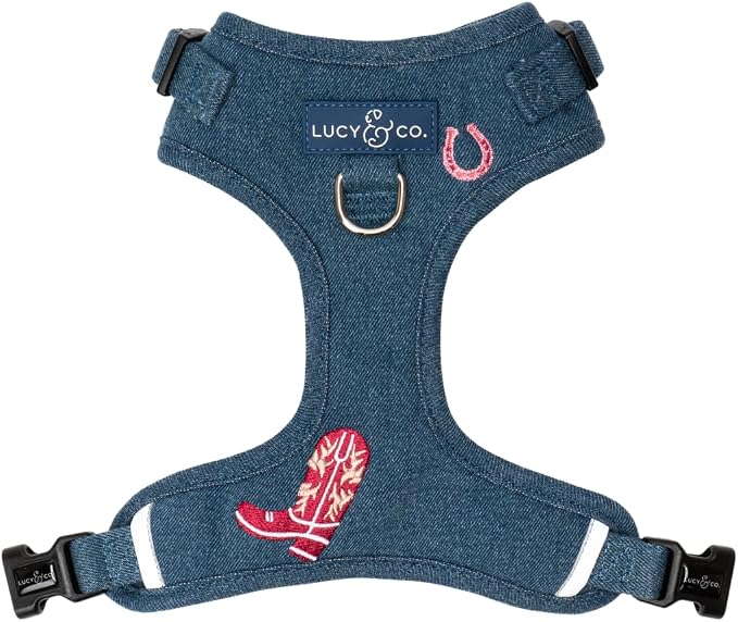 Lucy & Co. The Cute to Boot No-Pull Dog Harness for Dogs – Vest to Stop Pulling & Walk Easy – Comfortable Leash Training Product w/Adjustable Chest & Neck Straps - Demin Cowgirl - Large