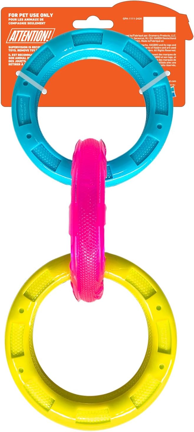 Nerf Dog 10.5in TPR 3-Ring Tug Dog Toy - Blue and Pink and Yellow