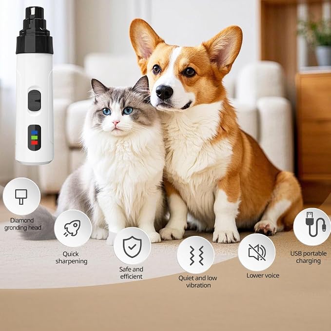 Upgraded Quiet Dog Nail Grinder, 2-Speed, 2 Replacement Heads M1