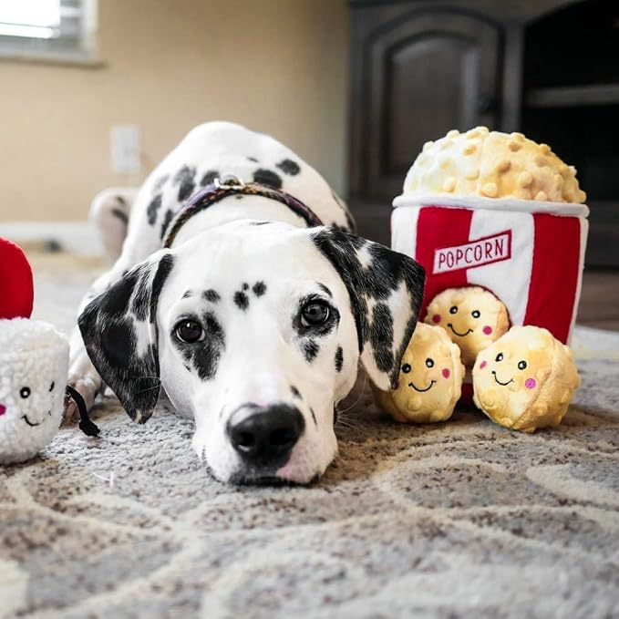 ZippyPaws Burrow Interactive Dog & Puppy Toys for Boredom - Popcorn Bucket | Stimulating Pet Products to Keep them Busy, Hide & Seek Plush Puzzles, Squeaky Toy for Enrichment