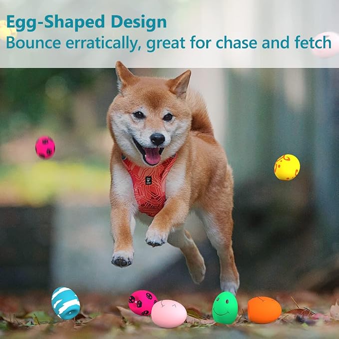 SCHITEC Squeaky Dog Toys, 3 Pack Soft Latex Balls for Puppies Small Dogs | Squeak Puppy Toy, Bouncing Rubber Egg Shaped Ball, Built-in Squeaker, 2.3” Small Size, Interactive Fetch