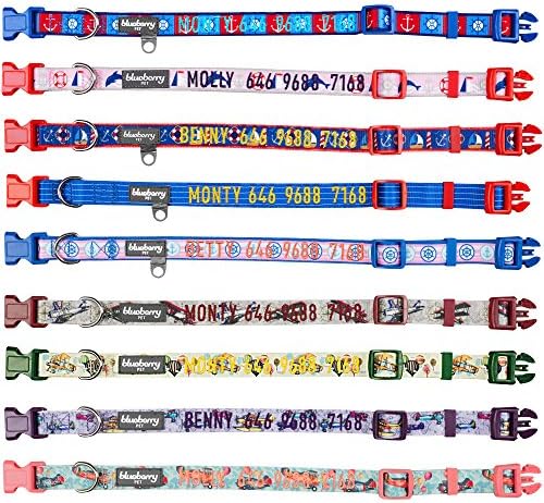 Blueberry Pet Essentials 8 Patterns Personalized Dog Collar, Nautical Navy Sailor, Medium, Adjustable Customized ID Collars for Medium Dogs Embroidered with Pet Name & Phone Number