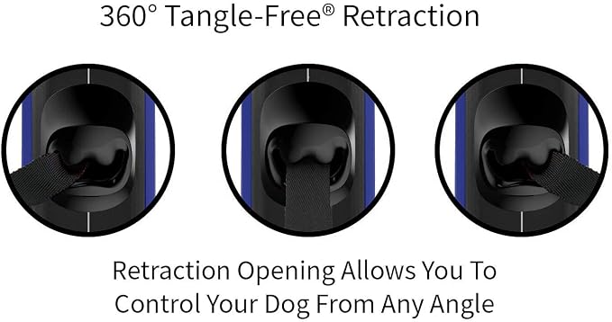 TUG Oval 360° Tangle-Free Retractable Dog Leash with Integrated Waste Bag Dispenser (Medium, Blue)