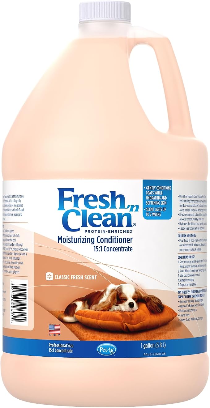 PetAg Fresh ’n Clean Conditioner, Classic Fresh Scent (15:1 Concentrate) - 1 Gallon - Moisturizes with Vitamin E & Aloe Vera - Strengthens & Repairs Coats - Soap Free