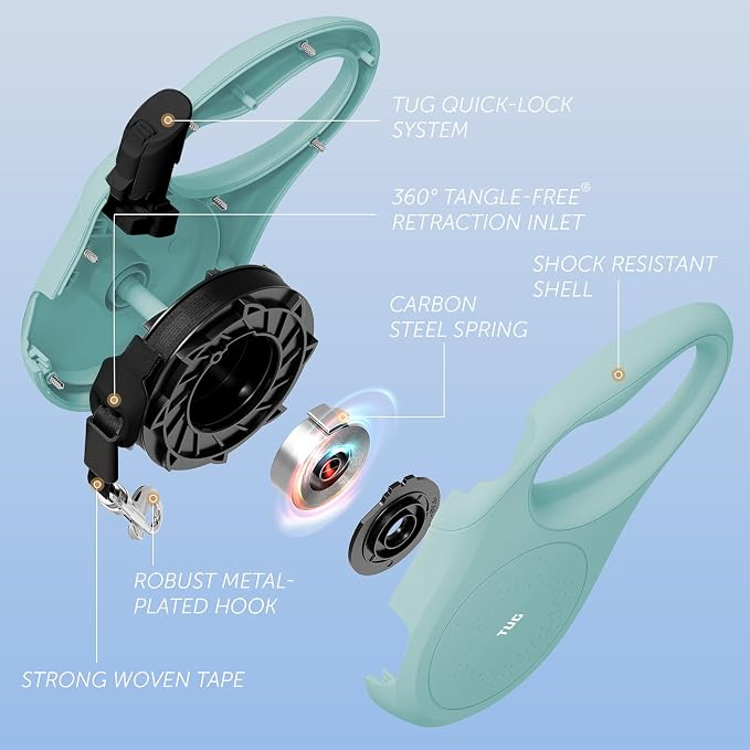 TUG Quest Retractable Dog Leash | 360° Tangle-Free | 16 ft Tape (L, Green)