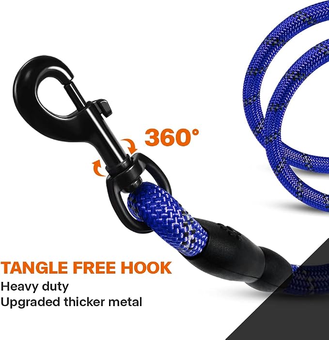 Taglory Rope Dog Leash for Small Medium Dogs, 4 FT Padded Handle, Navyblue | Made of Climbing Rope, Reflective for Night Walks and Training, Comfortable Grip, Anti-tangle Swivel Clip, 3/8 inch