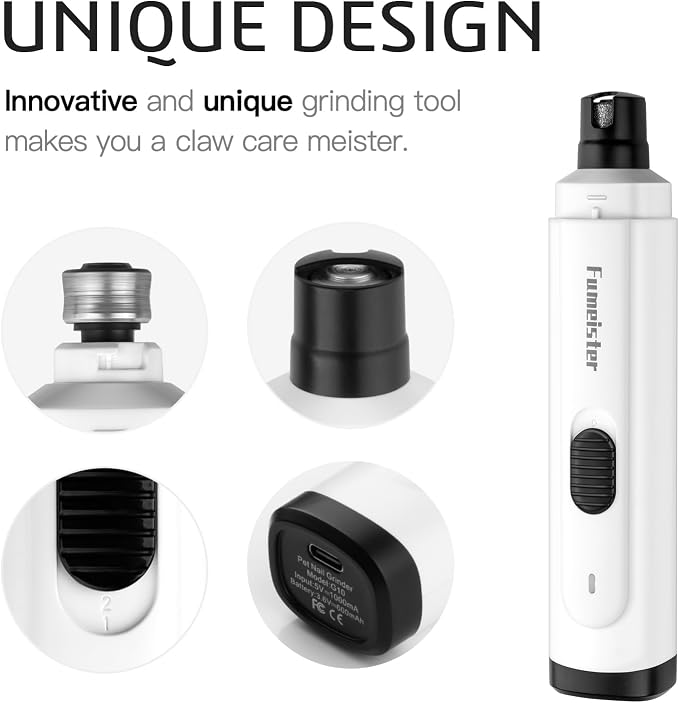 Pet Nail Grinder, Quiet 2-Speed Type-C Rechargeable - White